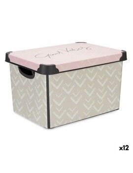 Caja de Almacenaje con Tapa Vibes Flechas Rosa Plástico 17 L 28 x 22 x 37 cm (12 Unidades)