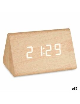 Relógio Digital de Mesa Castanho PVC Madeira MDF 11,7 x 7,5 x 8 cm (12 Unidades)
