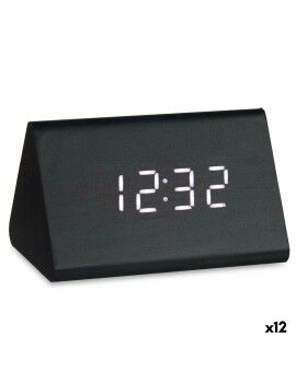 Relógio Digital de Mesa Preto PVC Madeira MDF 11,7 x 7,5 x 8 cm (12 Unidades)