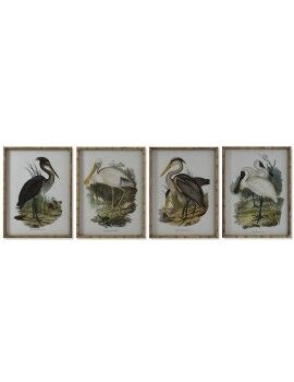 Pintura DKD Home Decor Pássaros Oriental 45 x 3 x 60 cm (4 Unidades)