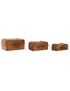 Caixas de arrumação Home ESPRIT Genuine Natural Madeira de abeto 38 x 24 x 20 cm 3 Peças