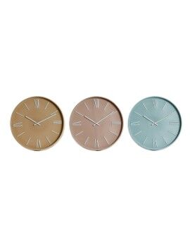 Relógio de Parede Home ESPRIT Azul Cor de Rosa Mostarda PVC 30 x 4 x 30 cm (3 Unidades)