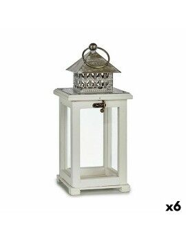 Farol Blanco Plateado Madera Metal 13 x 29 x 13 cm (6 Unidades)