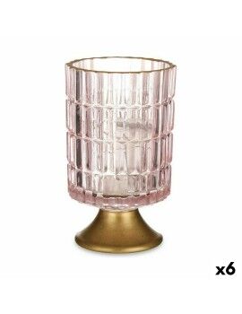 Lanterna LED Cor de Rosa Dourado Vidro 10,7 x 18 x 10,7 cm (6 Unidades)