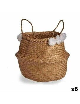 Cesta Decorativa Pompones Blanco Natural Junco 8 L 32 x 30 x 32 cm (8 Unidades)