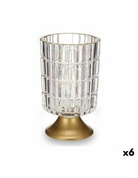 Farol LED Transparente Dorado Vidrio 10,7 x 18 x 10,7 cm (6 Unidades)