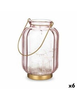 Lanterna LED Riscas Cor de Rosa Dourado Vidro 13,5 x 22 x 13,5 cm (6 Unidades)