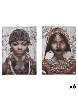 Conjunto de 2 quadros Tela Africana 70 x 50 x 1,5 cm (6 Unidades)
