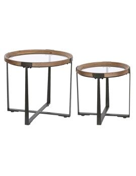 Conjunto de 2 mesas Home ESPRIT Castanho Preto Ferro Abeto 66 x 66 x 60 cm