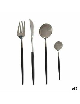 Set de Cubiertos Negro Plateado Acero Inoxidable 8 Piezas (12 Unidades)