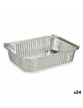 Set de Fuentes de Cocina Desechable Con Tapa Aluminio 19 x 6,8 x 25,5 cm (24 Unidades)