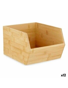 Caixa de Organização Empilhável Castanho Bambu 20,1 x 15,1 x 25 cm (12 Unidades)