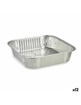 Set de Fuentes de Cocina Desechable Cuadrado Aluminio 20,5 x 6,5 x 20,5 cm (12 Unidades)