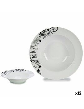 Plato para Pasta Blanco Negro Porcelana 30 x 7,5 x 30 cm (12 Unidades)