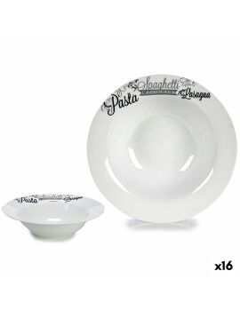 Plato para Pasta Blanco Negro Porcelana 23 x 2 x 23 cm (16 Unidades)