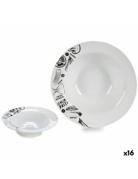 Plato para Pasta Blanco Negro 23 x 6,5 x 23 cm Porcelana (16 Unidades)