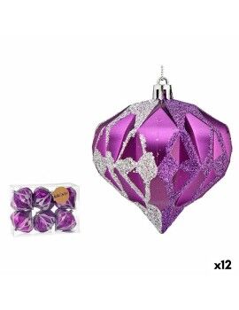 Set de Bolas de Navidad Diamante Morado Plateado Plástico 8 x 9 x 8 cm (12 Unidades)