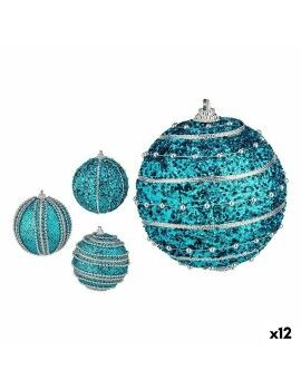 Conjunto de bolas de Natal Com relevo Ø 8 cm Azul PVC (12 Unidades)