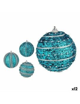 Set de Bolas de Navidad Con relieve Ø 8 cm Azul PVC (12 Unidades)