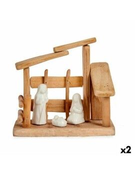 Belén de Navidad Blanco Natural Madera Cerámica 18 x 17 x 8 cm (2 Unidades)