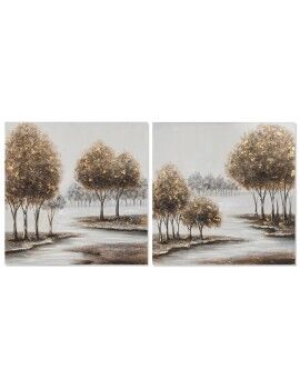 Pintura Home ESPRIT Árvores Cottage 80 x 3 x 80 cm (2 Unidades)