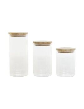 Conjunto de 3 Potes Home ESPRIT Transparente Silicone Bambu Vidro de Borosilicato 10 x 10 x 22,3 cm