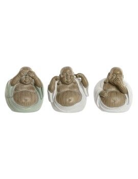 Figura Decorativa Home ESPRIT Blanco Verde Buda Oriental 10 x 9 x 10,5 cm (3 Unidades)