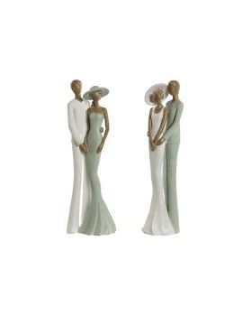 Figura Decorativa Home ESPRIT Blanco Verde Pareja 10 x 7,5 x 31 cm (2 Unidades)