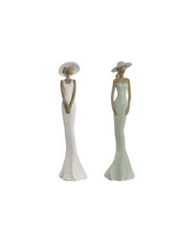 Figura Decorativa Home ESPRIT Blanco Verde Mujer 7,5 x 7,5 x 30 cm (2 Unidades)