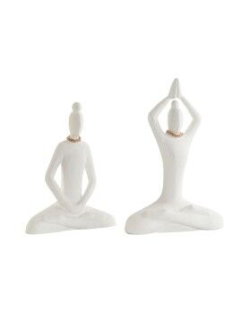 Figura Decorativa DKD Home Decor Branco Natural Oriental Yoga 25 x 8 x 36 cm (2 Unidades)