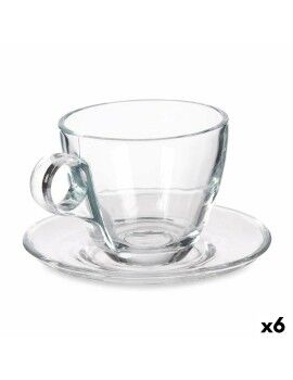 Chávena com Prato Transparente Vidro 170 ml (6 Unidades)
