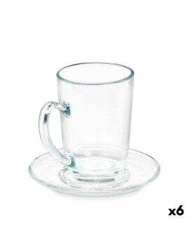Chávena com Prato Transparente Vidro 200 ml (6 Unidades)