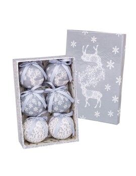 Bolas de Navidad Blanco Plateado Papel Polyfoam Ciervo 7,5 x 7,5 x 7,5 cm (6 Unidades)