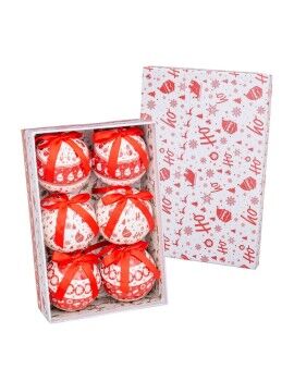 Bolas de Navidad HO-HO Blanco Rojo Papel Polyfoam 7,5 x 7,5 x 7,5 cm (6 Unidades)