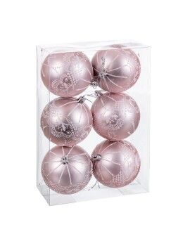 Bolas de Natal Cor de Rosa Plástico 8 cm (6 Unidades)
