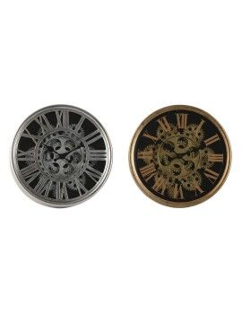 Reloj de Pared Home ESPRIT Negro Dorado Plateado Metal Cristal 25 x 6,3 x 25 cm (2 Unidades)