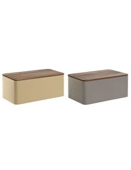 Panera Home ESPRIT Beige Gris Metal Acacia 33 x 18 x 12 cm (2 Unidades)