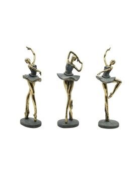 Figura Decorativa Home ESPRIT Cinzento Dourado Bailarina Ballet 15 x 10 x 43 cm (3 Unidades)