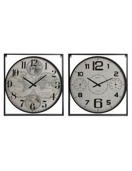 Reloj de Pared Home ESPRIT Blanco Negro Metal Madera MDF 62 x 6 x 65 cm (2 Unidades)