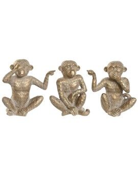 Figura Decorativa Home ESPRIT Dourado Macaco Tropical 14 x 10 x 14 cm (3 Unidades)