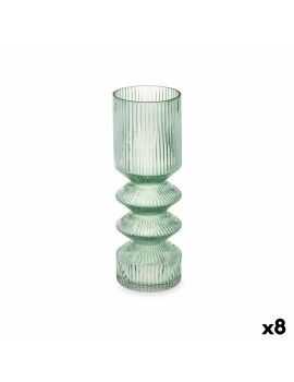 Vaso Riscas Verde Cristal 8 x 23 x 8 cm (8 Unidades)