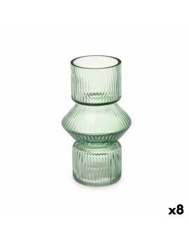 Vaso Riscas Verde Cristal 9,5 x 16,5 x 9,5 cm (8 Unidades)