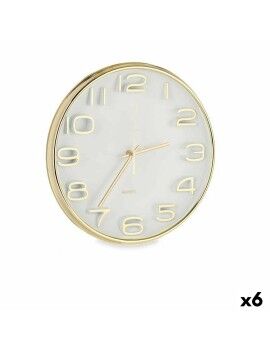 Relógio de Parede Quadrado Redondo Dourado Vidro Plástico 33 x 33 x 5,5 cm (6 Unidades)