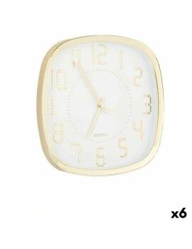 Relógio de Parede Quadrado Dourado Vidro Plástico 31 x 31 x 4,5 cm (6 Unidades)