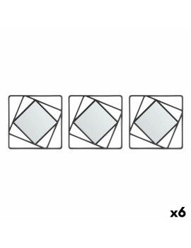 Jogo de Espelhos Quadrado Abstrato Preto Polipropileno 78 x 26 x 2,5 cm (6 Unidades)