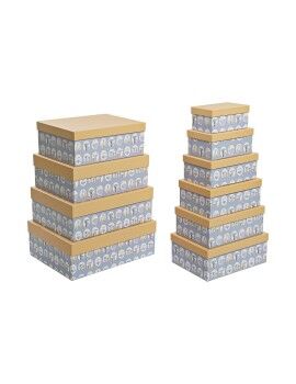 Conjunto de Caixas de Organização Empilháveis DKD Home Decor animais Azul Cartão (43,5 x 33,5 x...
