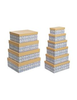 Set de Cajas Organizadoras Apilables DKD Home Decor Animales Azul Cartón (43,5 x 33,5 x 15,5 cm)