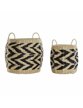 Juego de Cestas DKD Home Decor Negro Marrón claro Fibra natural Boho 30 x 30 x 30 cm 2 Piezas (2...