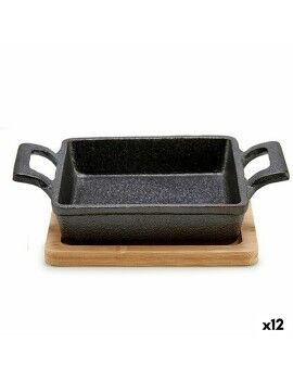 Cazuela para Servir Tapas Marrón Negro Bambú Hierro 19 x 5 x 14 cm (12 Unidades)