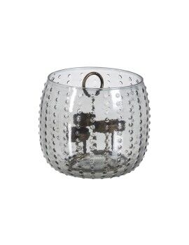 Portavelas Gris Metal Cristal 18 x 18 x 16 cm